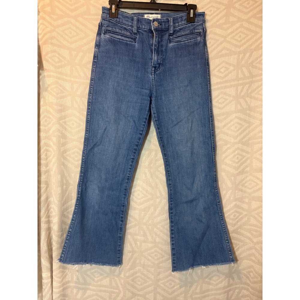 Madewell Flea Market Flare Jeans Raw‎ Hem Crop Denim Blue Womens Size 27